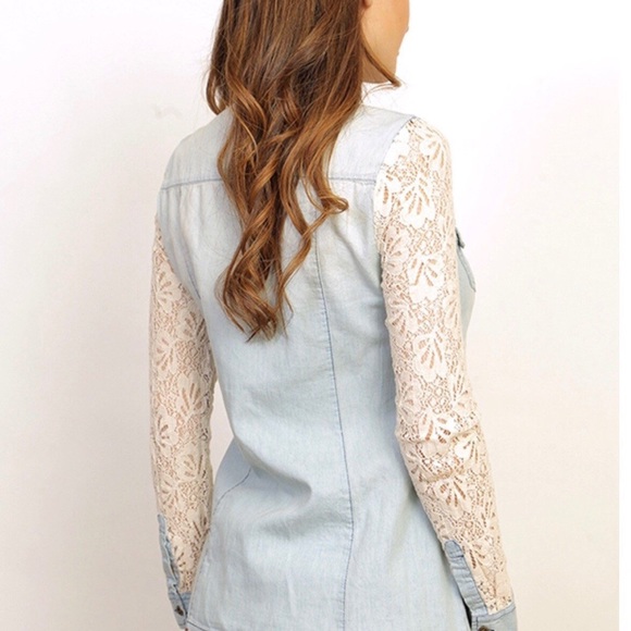 Lace Long Sleeve Denim Shirt - Picture 3 of 4
